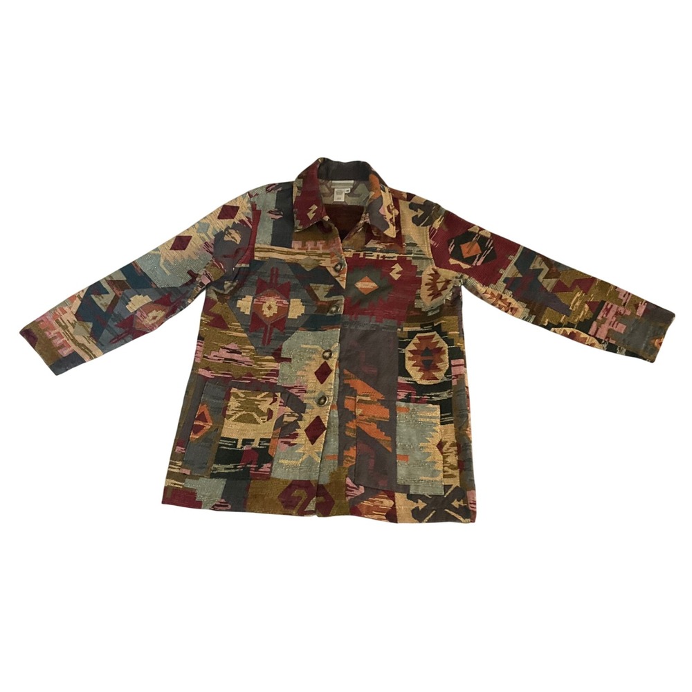 Coldwater Creek Tapestry Jacket Women Medium Multicolor Southwestern Aztec